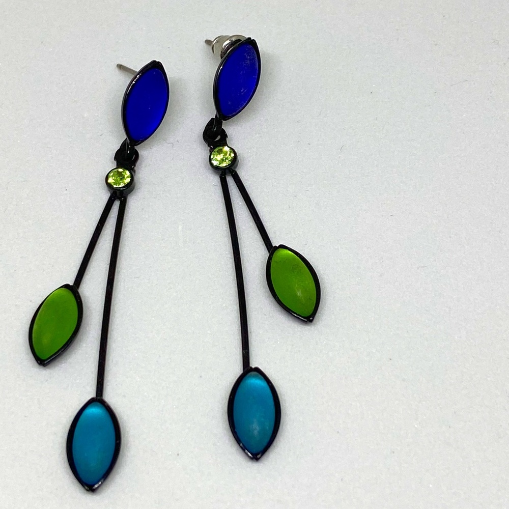 Sea Glass & Emerald Steel Earrings